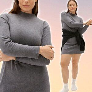 EVERLANE The Cotton Mock Neck Mini Dress Size XS Charcoal Gray Lightweight
